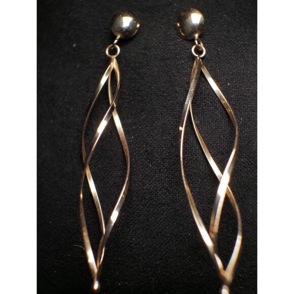 14K Yellow Gold Elegant Swirl Dangle Earrings - Picture 1 of 3